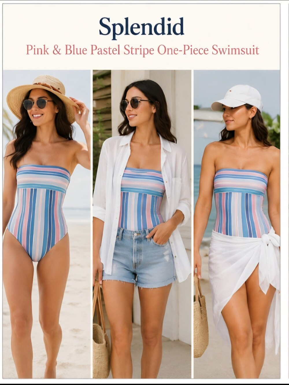 Splendid~Pink & Blue Pastel Stripe One-Piece Swimsuit – Crisscross Tie Back, L